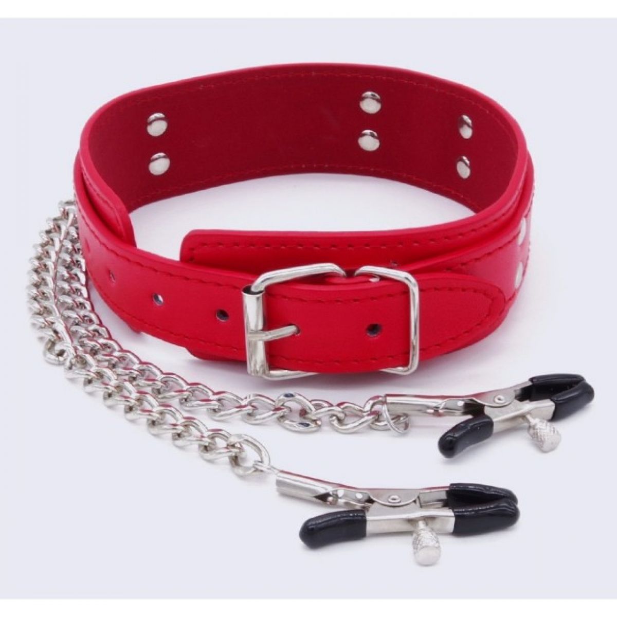 Красный ошейник с зажимами для сосков