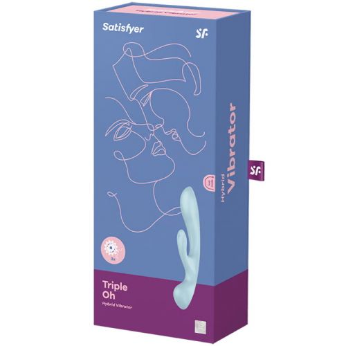 Двусторонний вибратор с клиторальным стимулятором Satisfyer Triple Oh Blue ДЕФОРМИРОВАННАЯ УПАКОВКА