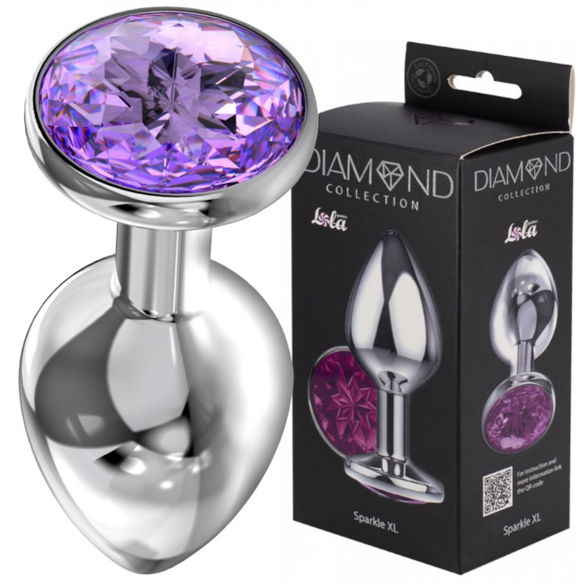 Большая анальная пробка Diamond Purple Sparkle XL серебро