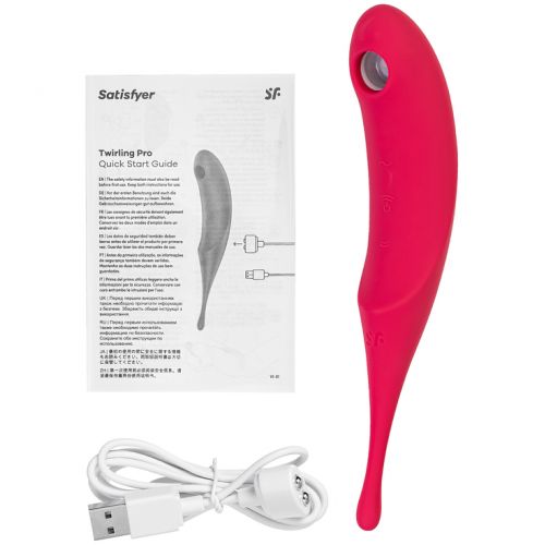 Вакуумный стимулятор с вибростимулирующим отростком Satisfyer Twirling Pro красный