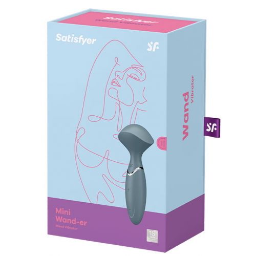 Перезаряжаемый мини-массажер с вибрацией Satisfyer Mini Wand-er серый ДЕФОРМИРОВАННАЯ УПАКОВКА