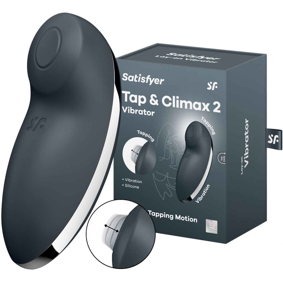 Клиторальный вибростимулятор с пульсацией Satisfyer Tap And Climax 2 серый