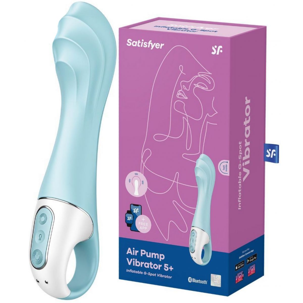 Расширяющийся смарт-вибратор с рельефной головкой Satisfyer Air Pump  Vibrator 5+ голубой - купить в Минске