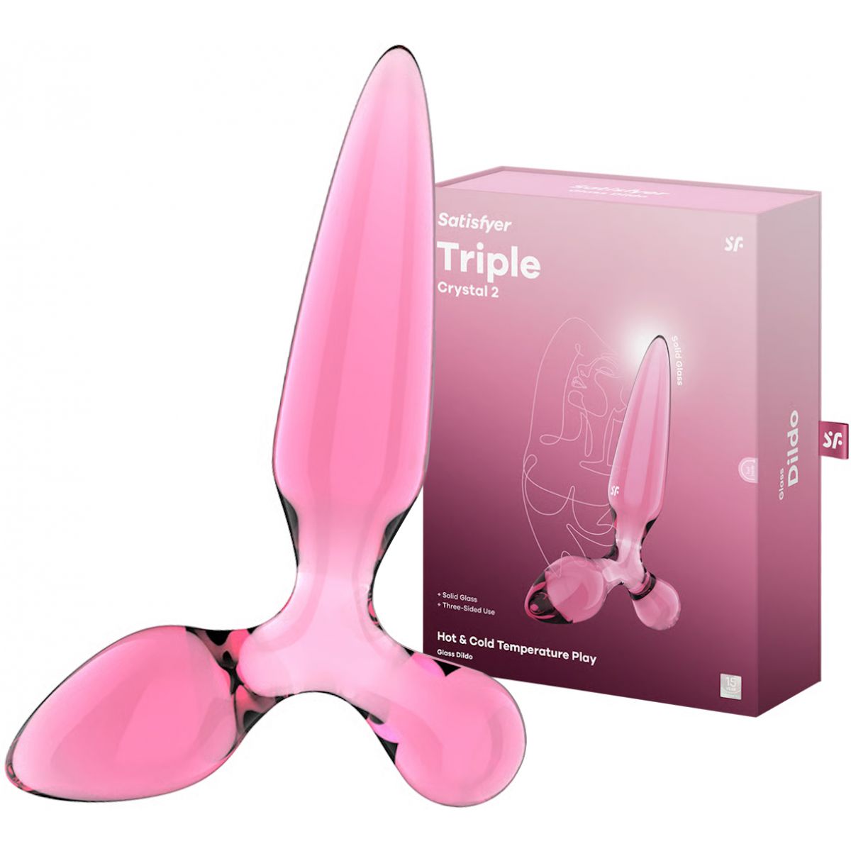 Стеклянный стимулятор 3 в 1 Satisfyer Triple Crystal 2 розовый 22 см