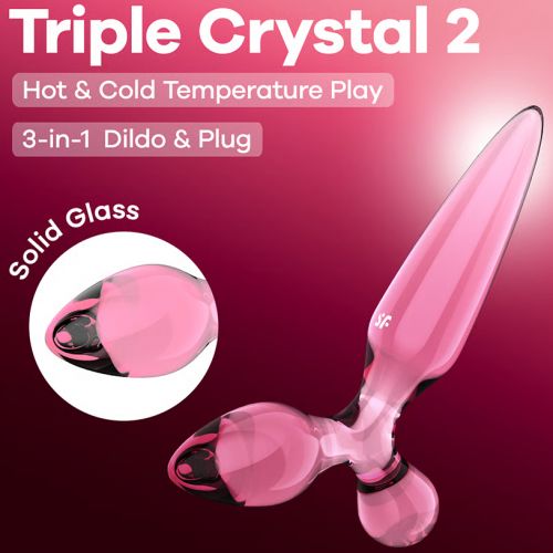 Стеклянный стимулятор 3 в 1 Satisfyer Triple Crystal 2 розовый 22 см
