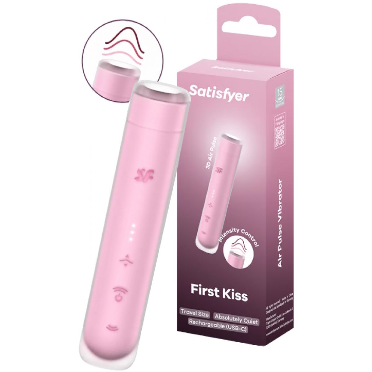 Вакуумно-волновой мини-стимулятор клитора с вибрацией помада Satisfyer First Kiss