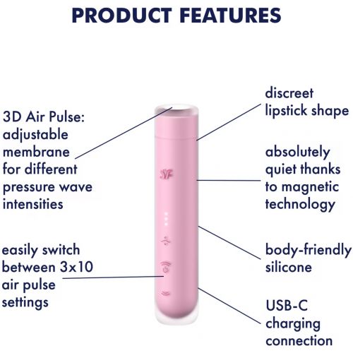 Вакуумно-волновой мини-стимулятор клитора с вибрацией помада Satisfyer First Kiss