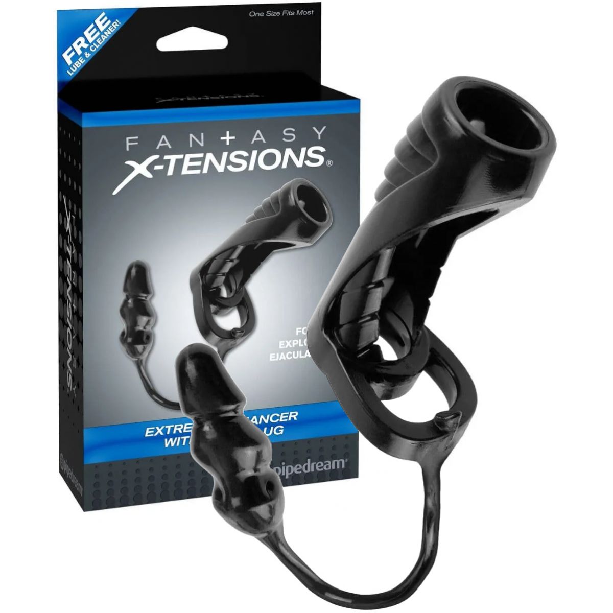 Чёрная насадка на пенис с анальной втулкой Extreme Enhancer with Anal Plug