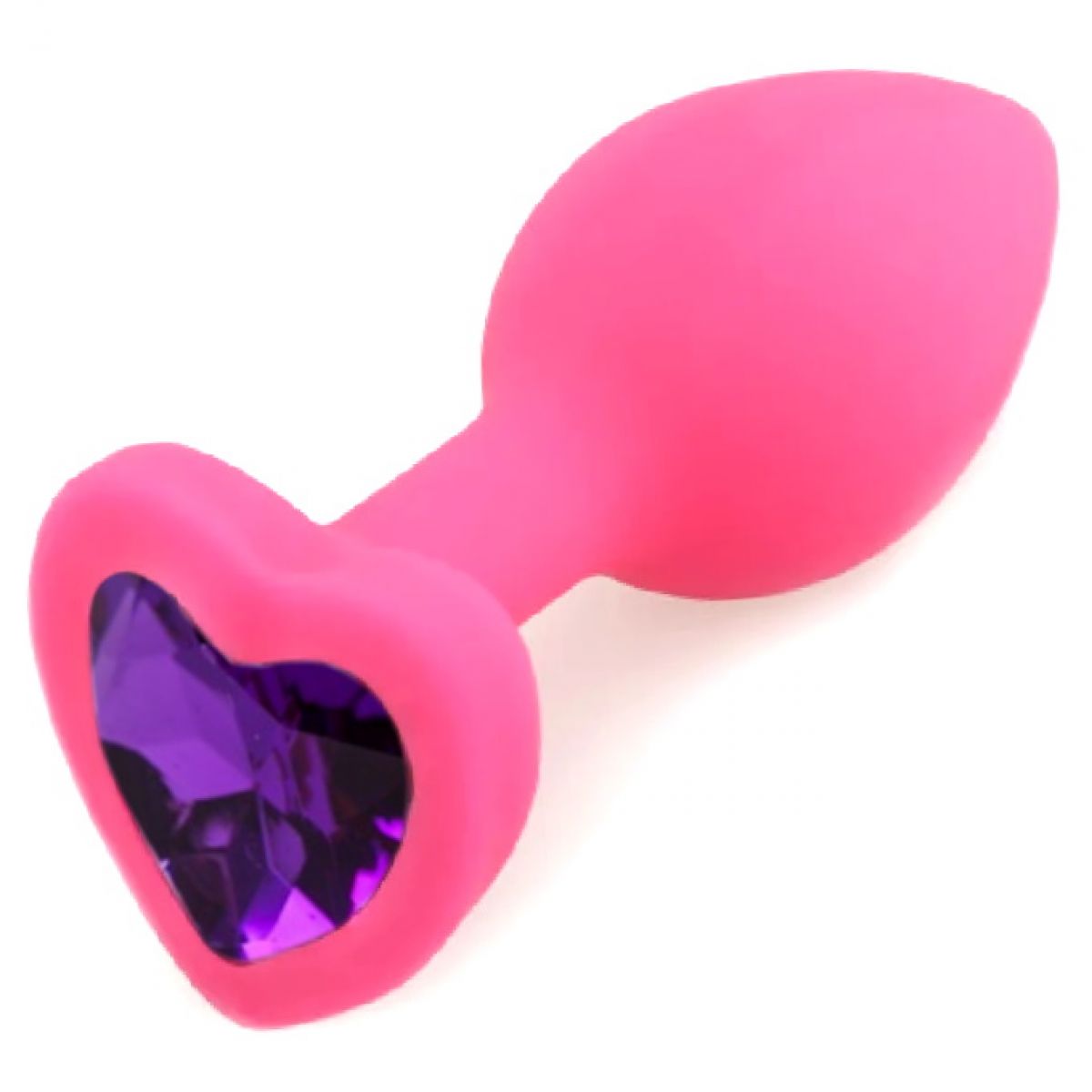 Розовая силиконовая пробка с кристаллом в форме сердца M фиолетовый