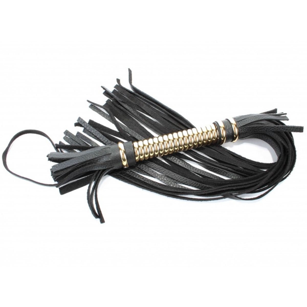 Черная кожаная плеть с витой золотой ручкой 60 см