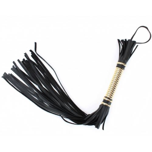 Черная кожаная плеть с витой золотой ручкой 60 см