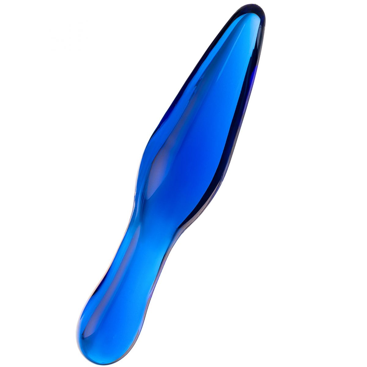 Двусторонний синий фаллос из стекла Sexus Glass 18 см