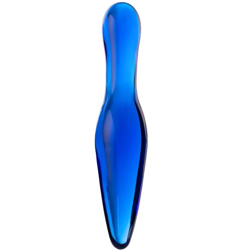 Двусторонний синий фаллос из стекла Sexus Glass 18 см