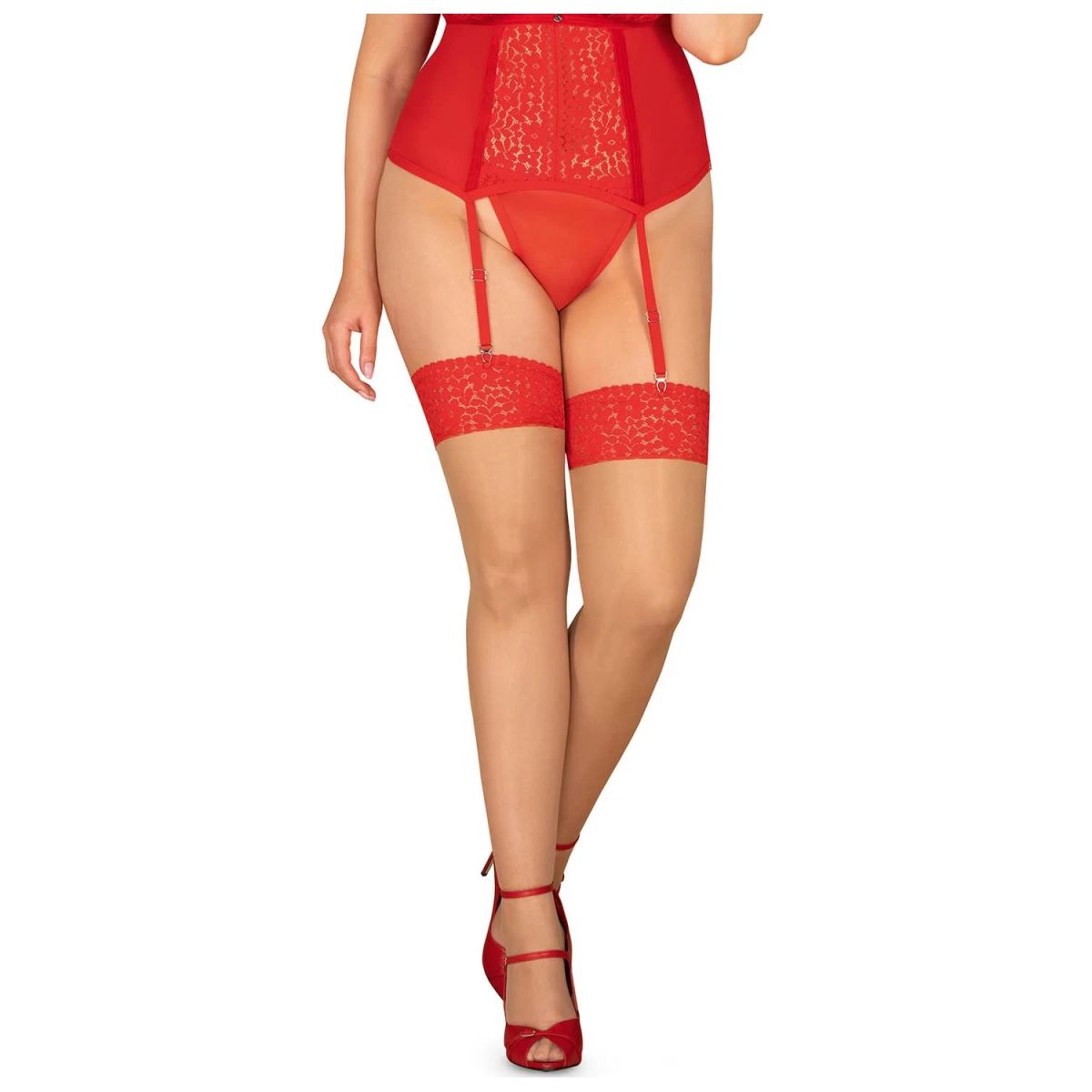 Красные чулки с кружевными вставками Blossmina 4XL/5XL