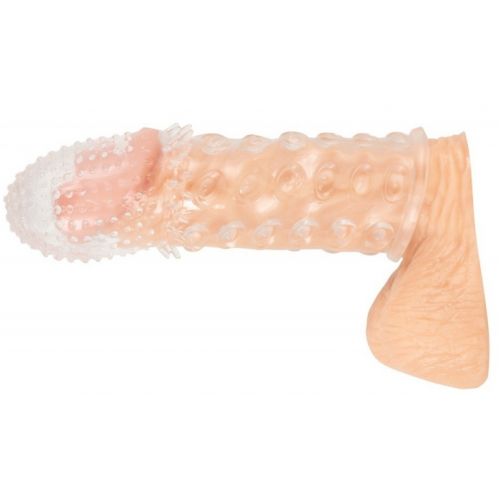 Прозрачная насадка на пенис с точечно-ребристым рельефом Crystal Clear