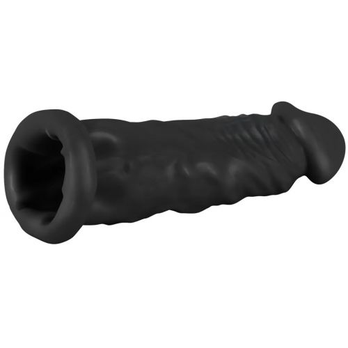 Удлиняющая насадка на пенис черного цвета + 4 см Silicone Extension