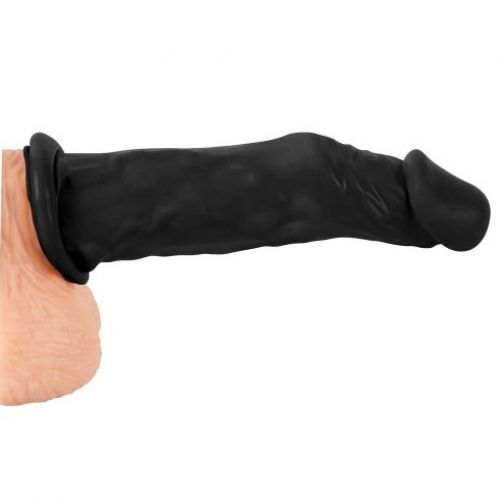 Удлиняющая насадка на пенис черного цвета + 4 см Silicone Extension