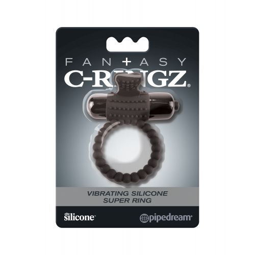 Эрекционное кольцо с вибрацией Fantasy C-Ringz Vibrating Silicone Super Ring черного цвета