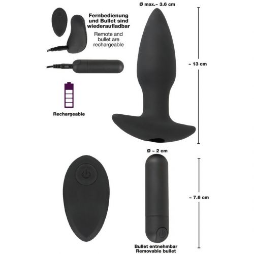 Анальная вибровтулка с дистанционным пультом управления Black Velvets