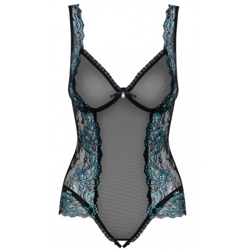 Пикантное черное боди с голубым кружевом и открытым доступом Amanta L/XL