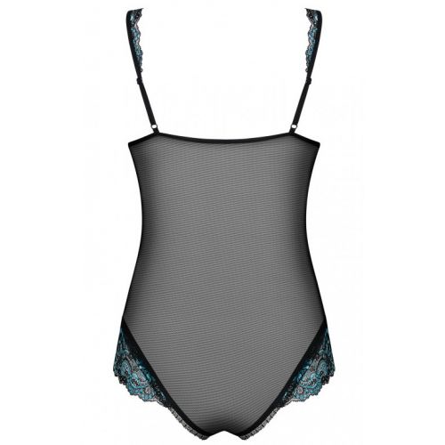 Пикантное черное боди с голубым кружевом и открытым доступом Amanta L/XL