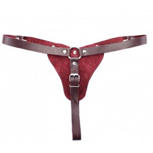 Регулируемые кожаные трусики бордо