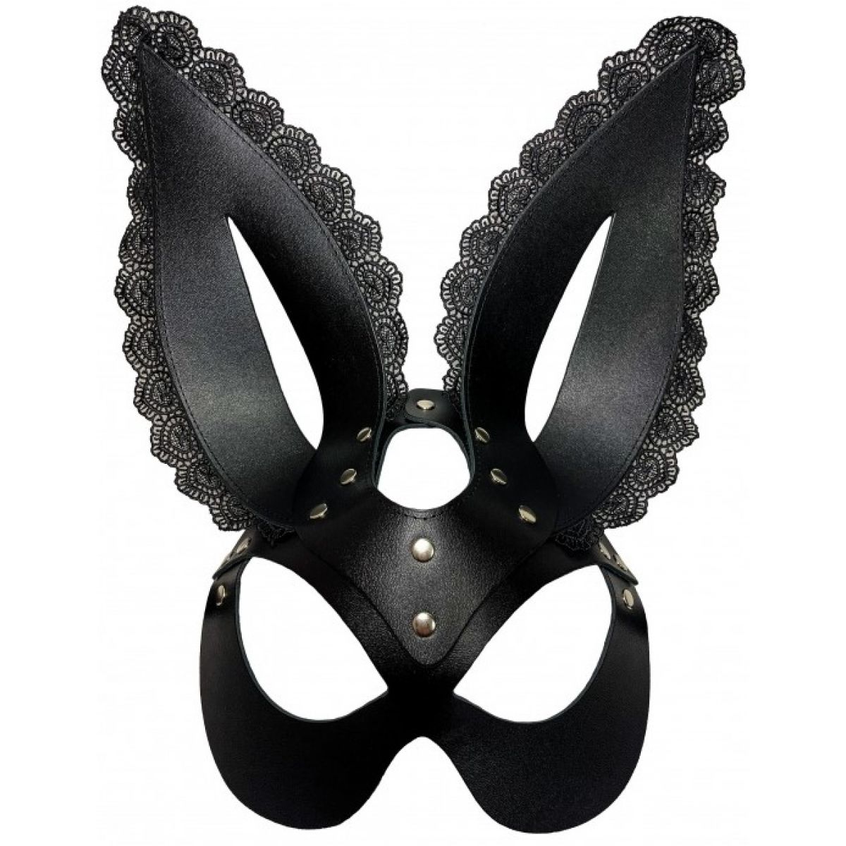 Маска зайца из натуральной черной кожи с кружевом 