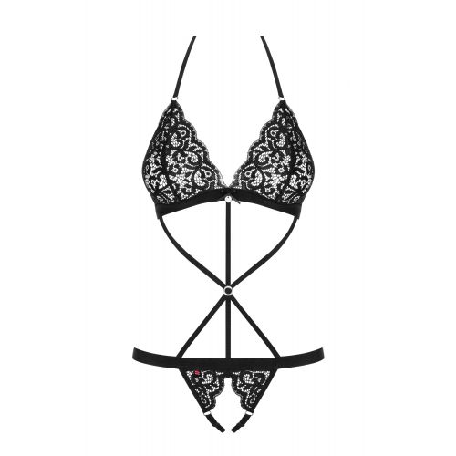 Дерзкое черное боди с доступом и декоративными лентами L/XL