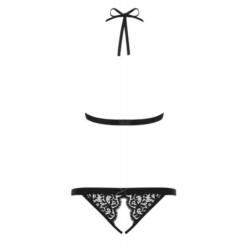 Дерзкое черное боди с доступом и декоративными лентами L/XL