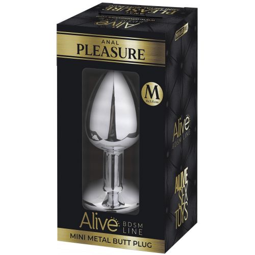 Анальная пробка из металла Alive Mini Metal Butt M с прозрачным камушком