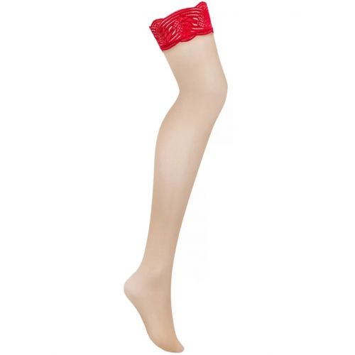 Нюдовые чулки с красной кружевной резинкой Mellania L/XL