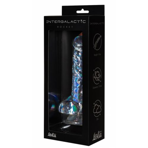 Прозрачный фаллоимитатор с мошонкой Intergalactic Rocket