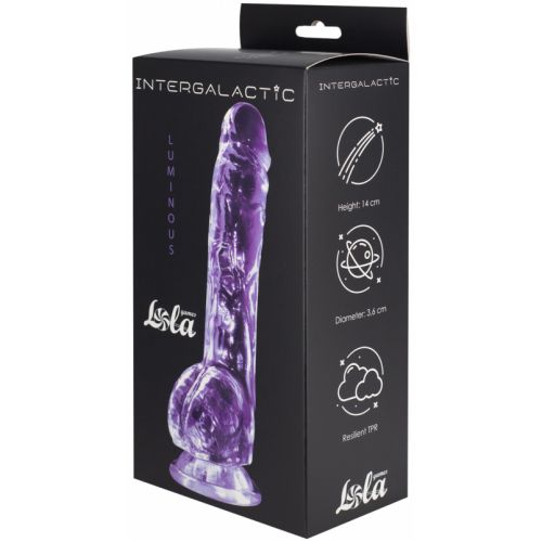 Прозрачный фаллос с мошонкой Intergalactic Luminous Purple 20 см