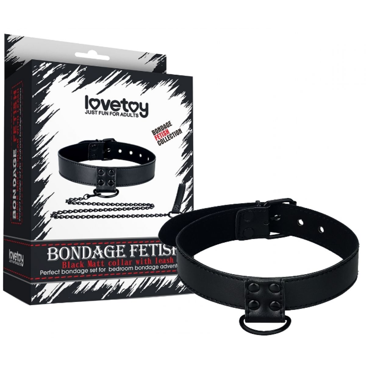 Черный матовый ошейник с поводком на цепи Bondage Fetish