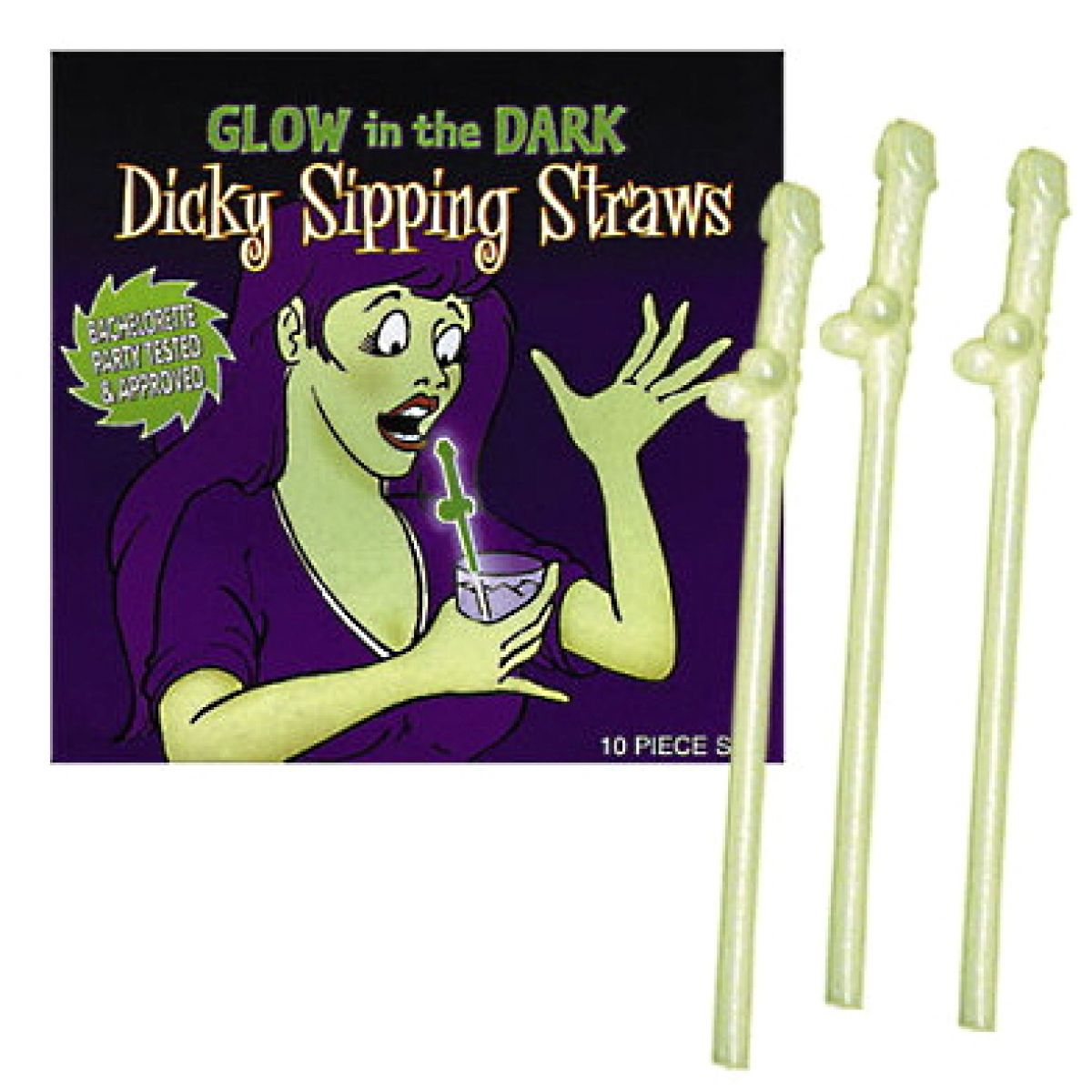 Трубочки для коктейлей Penis Straws светящиеся в темноте 10 шт.