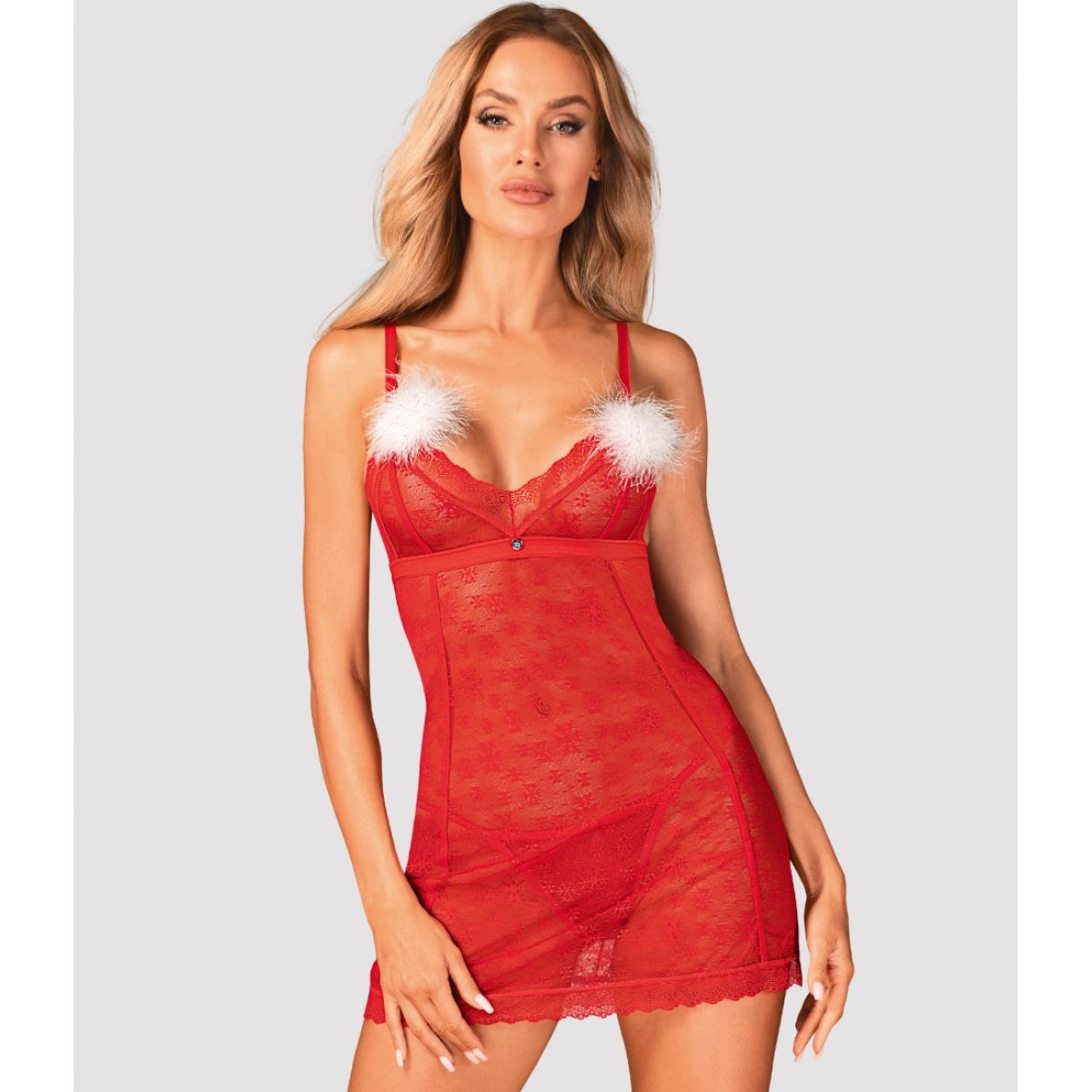 Пикантный красный бэби-долл со стрингами XL/XXL