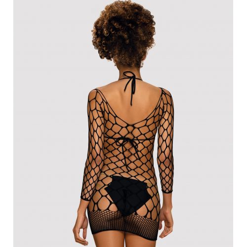 Черное мини-платье в крупную сетку с рукавами OS