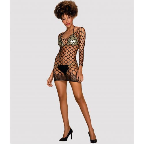 Черное мини-платье в крупную сетку с рукавами OS