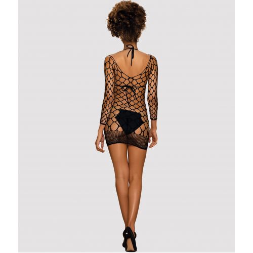 Черное мини-платье в крупную сетку с рукавами OS