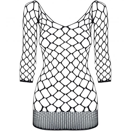 Черное мини-платье в крупную сетку с рукавами OS