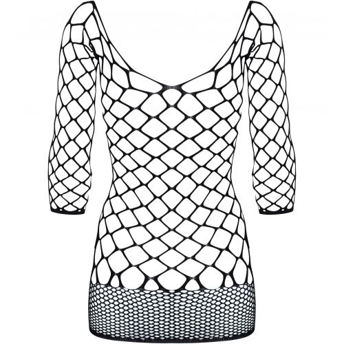 Черное мини-платье в крупную сетку с рукавами OS