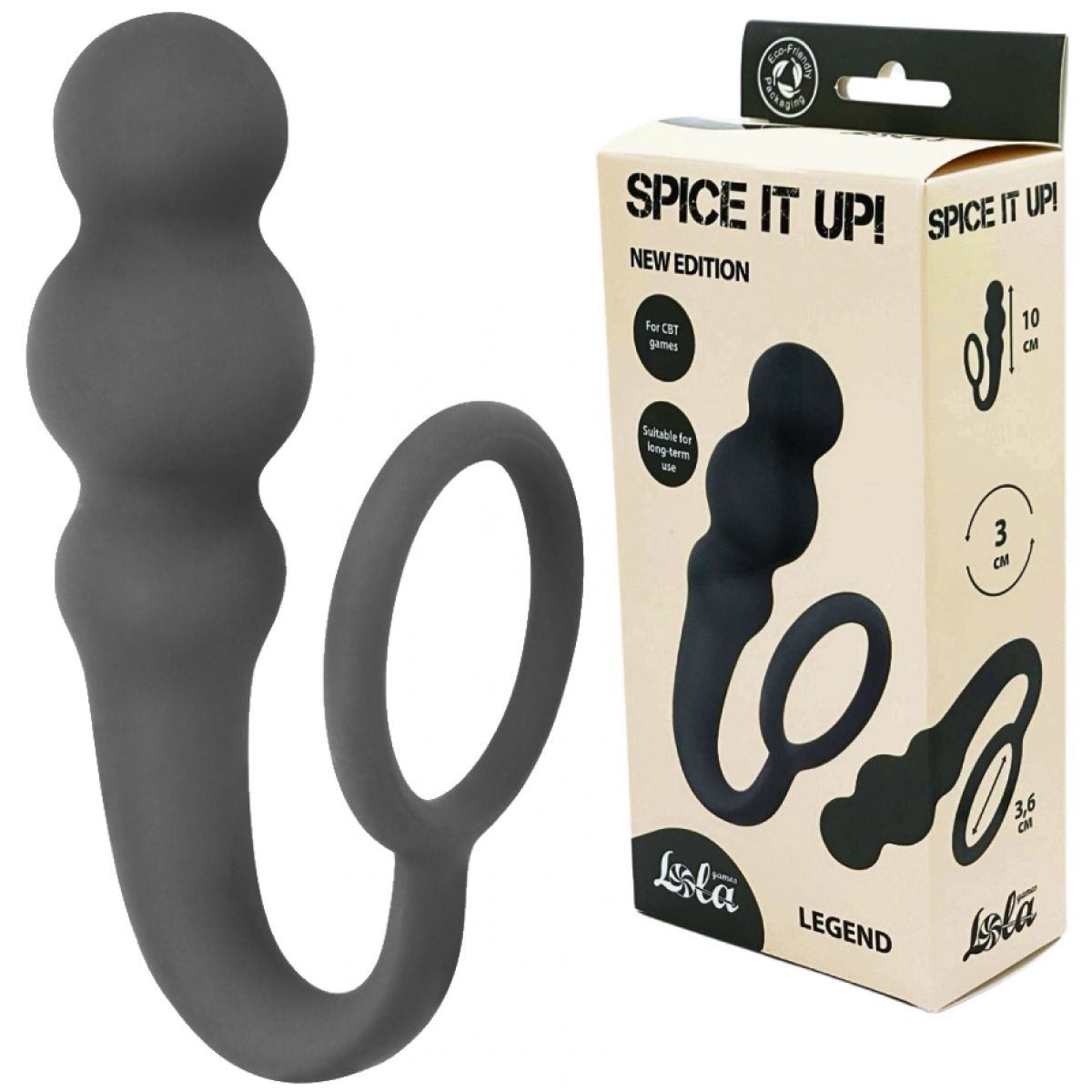 Анальная елочка с эррекционным кольцом Spice It Up Dark Grey