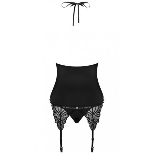 Сексуальный черный корсет со стрингами и пажами для чулок L/XL