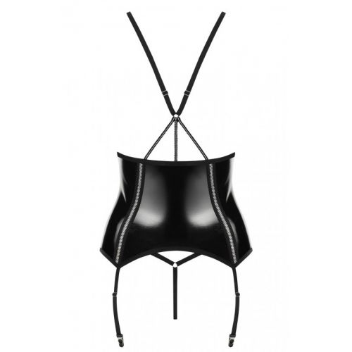 Виниловый черный корсет с трусиками и пажами для чулок Stormea S/M