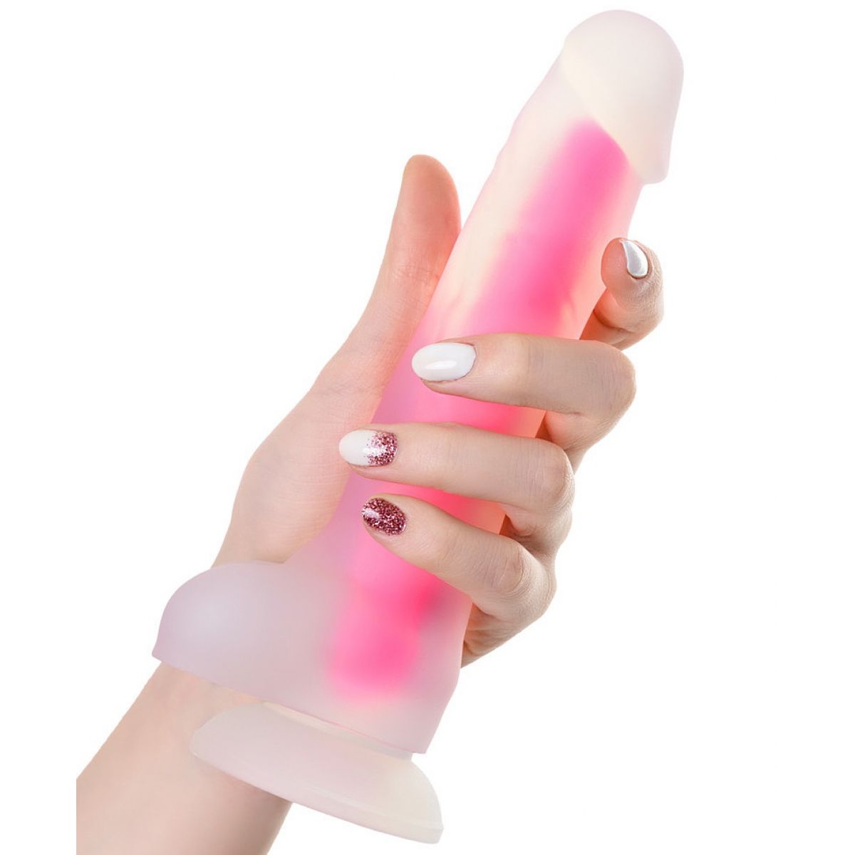 Светящийся в темноте фаллоимитатор Toyfa Tony Glow 14,5 см прозрачно-розовый