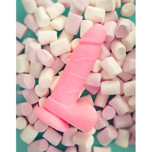Розовый фаллос с мошонкой из жидкого силикона Toyfa Scott 20 см
