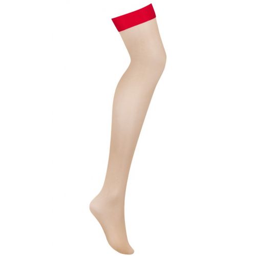 Бежевые чулки с красной резинкой L/XL