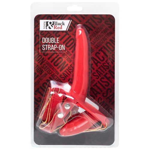 Двойной страпон красного цвета на трусиках Black and Red by Toyfa 15 см и 9 см