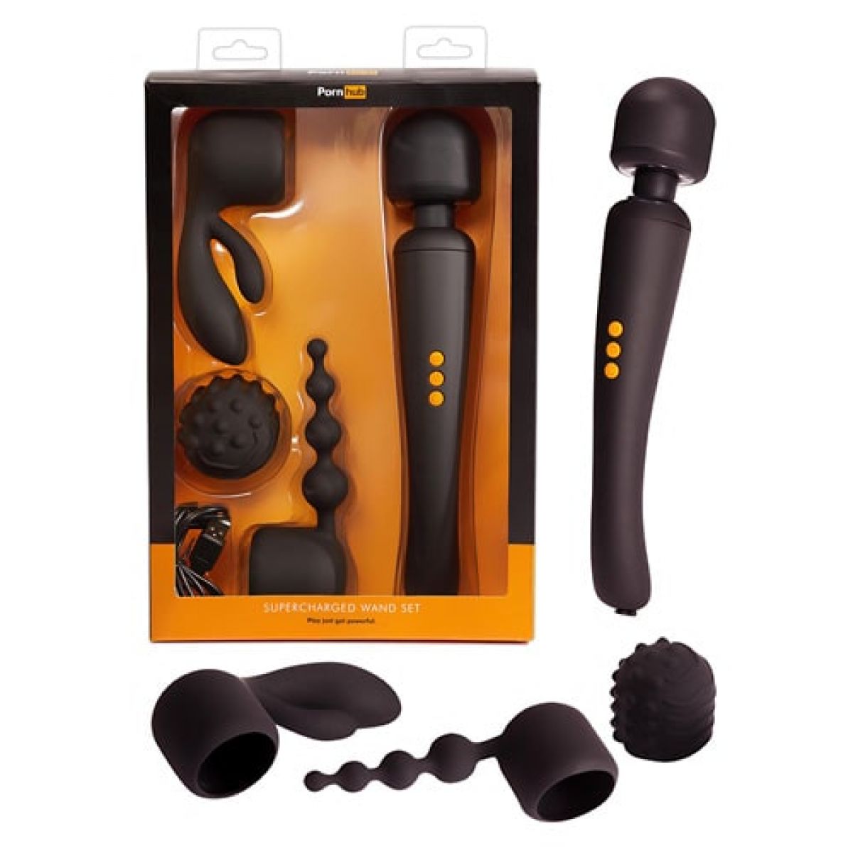 Вибромассажер Pornhub Supercharged Wand Set с насадками 