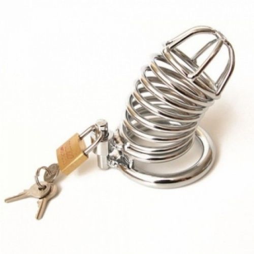 Мужской пояс верности на замке серебристый диаметр запорного кольца 4,5 см